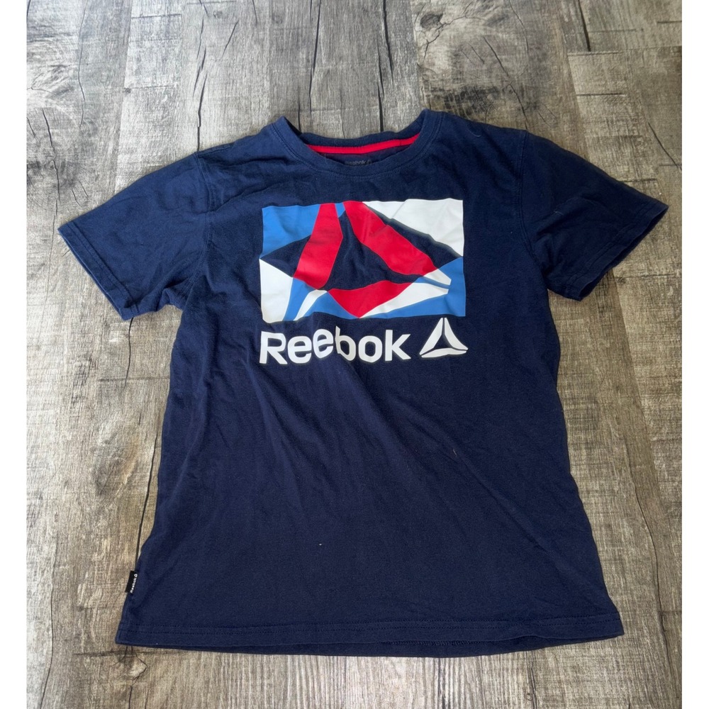 Reebok Boys Navy Blue Delta Logo‎ Graphic T-Shirt Size XL 14/16 Short Sleeve Tee